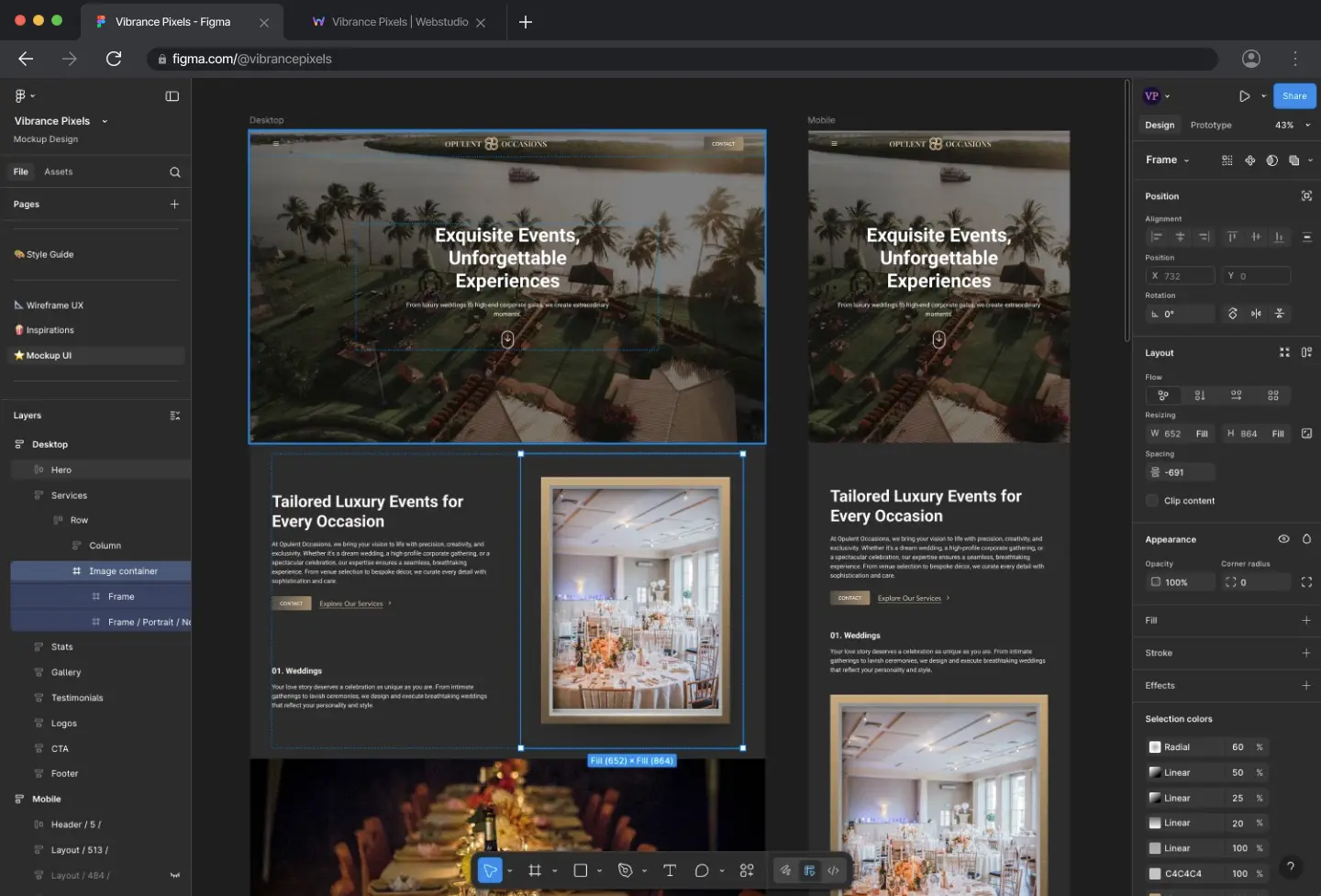 Screenshot of a Web design workspace