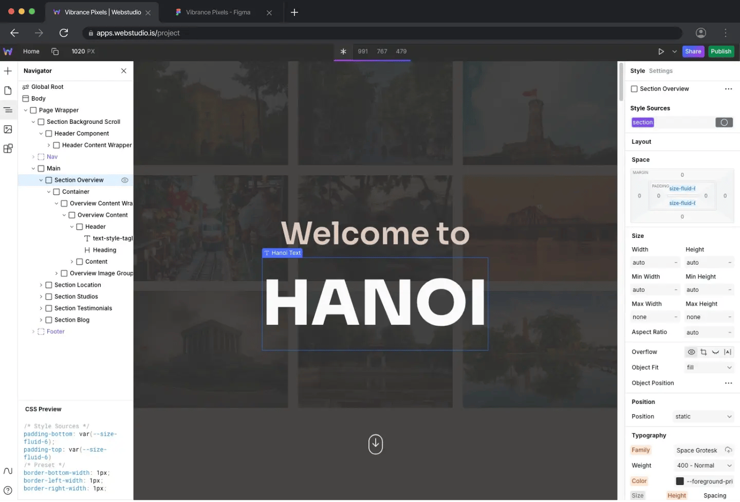 Screenshot of a Web development workspace