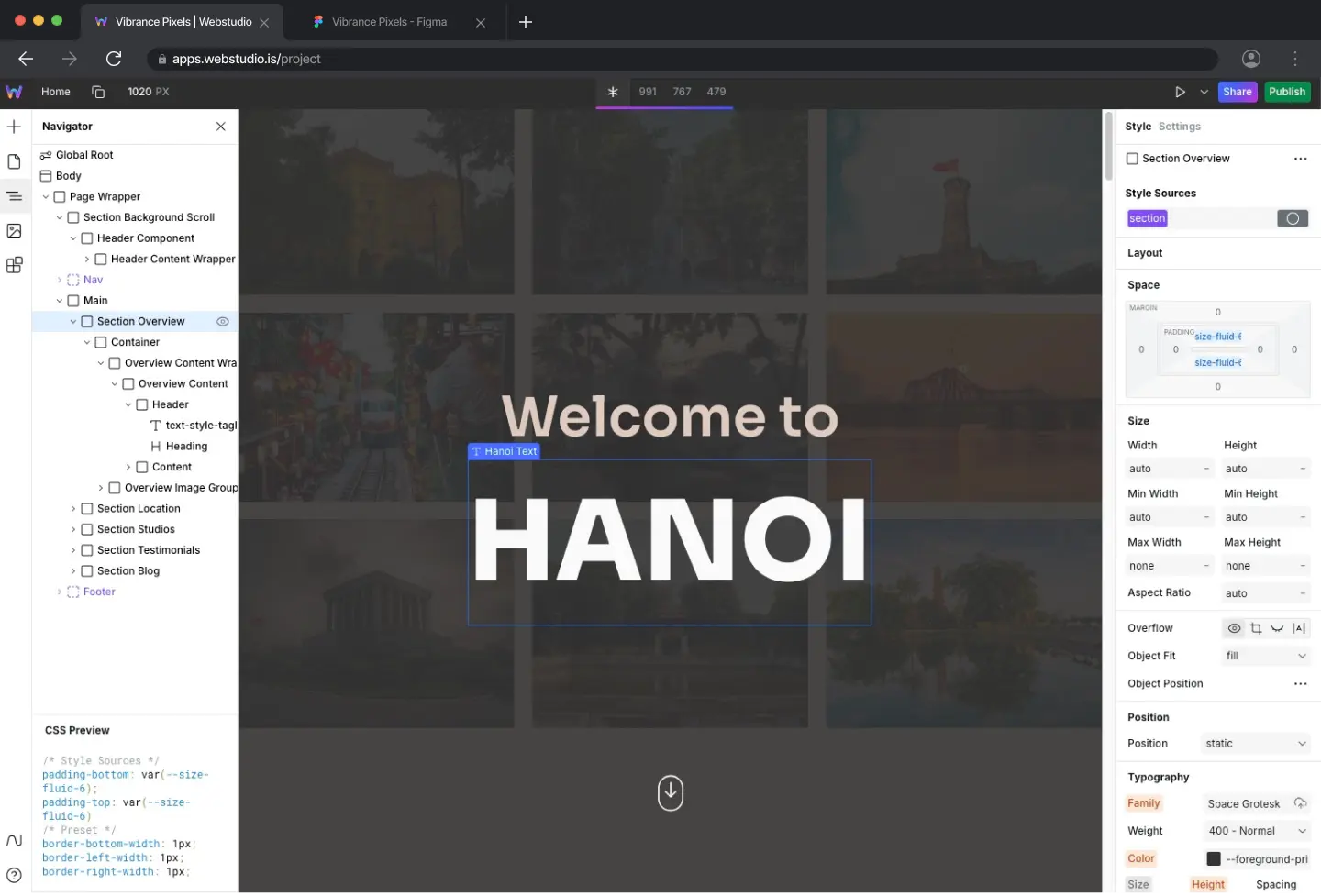Screenshot of a Web development workspace