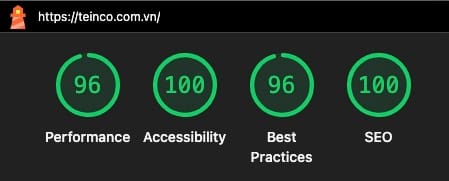 Google Lighthouse score of the website Teinco after redesign